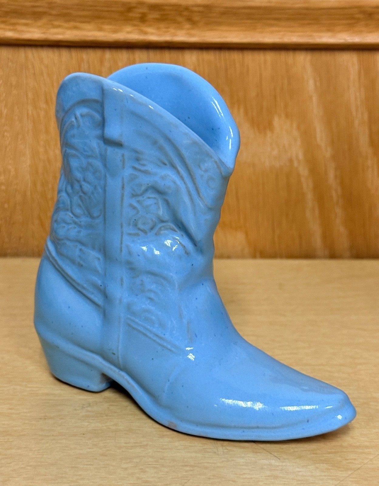 Vintage Frankoma Pottery Blue Pocket Cowboy Boot Planter Vase 4.5 inches tall