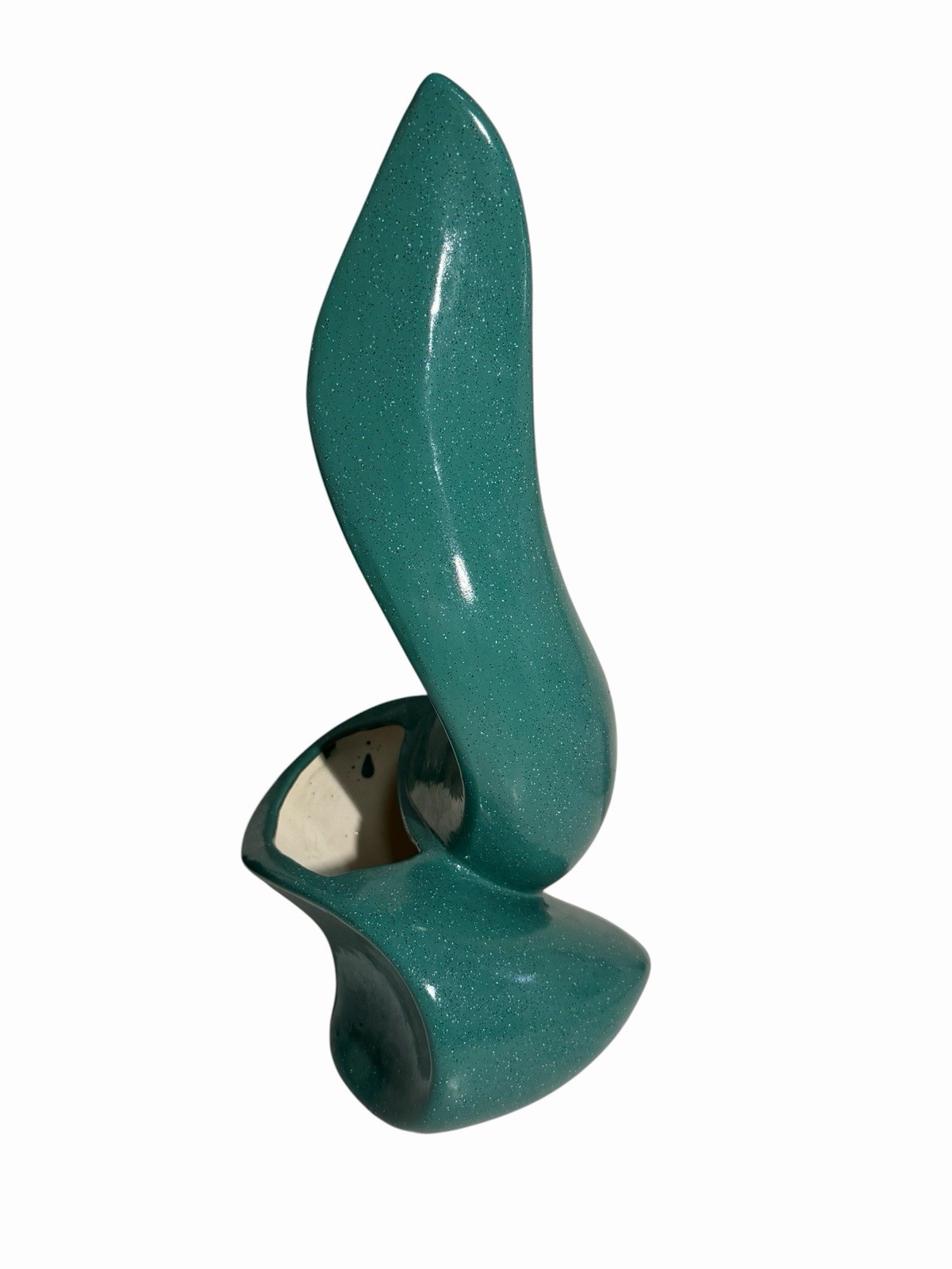 Mid Century Teal Speckled Pottery Vase Planter Decoration 15.5” x 8” Abstract