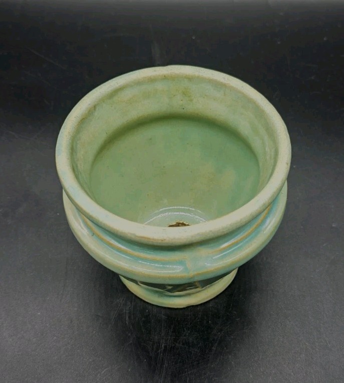 1920s McCoy Pottery Aqua Turquoise Sunburst Deco Cache Pot Jardiniere 4¼”