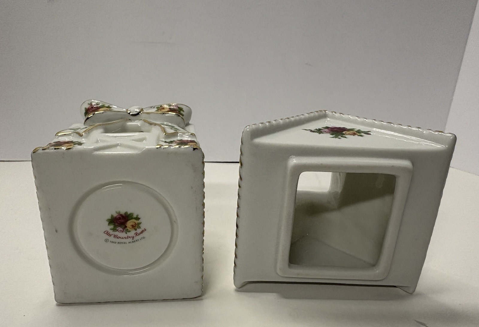 Royal Albert Old Country Roses Basketweave Cottage Votive Candle House 2 Pieces