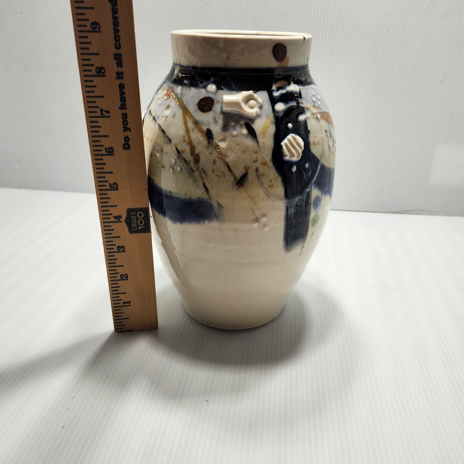 Studio Art Pottery Vase Signed J Mitcaem Contemporary Asian Abstract Expression