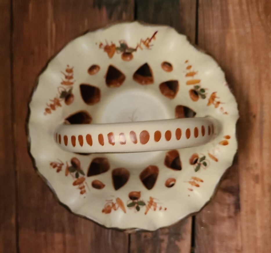 Reticulated Ceramic Clay Trinket Basket Art Pottery Hand Painted Portugal 5.5In