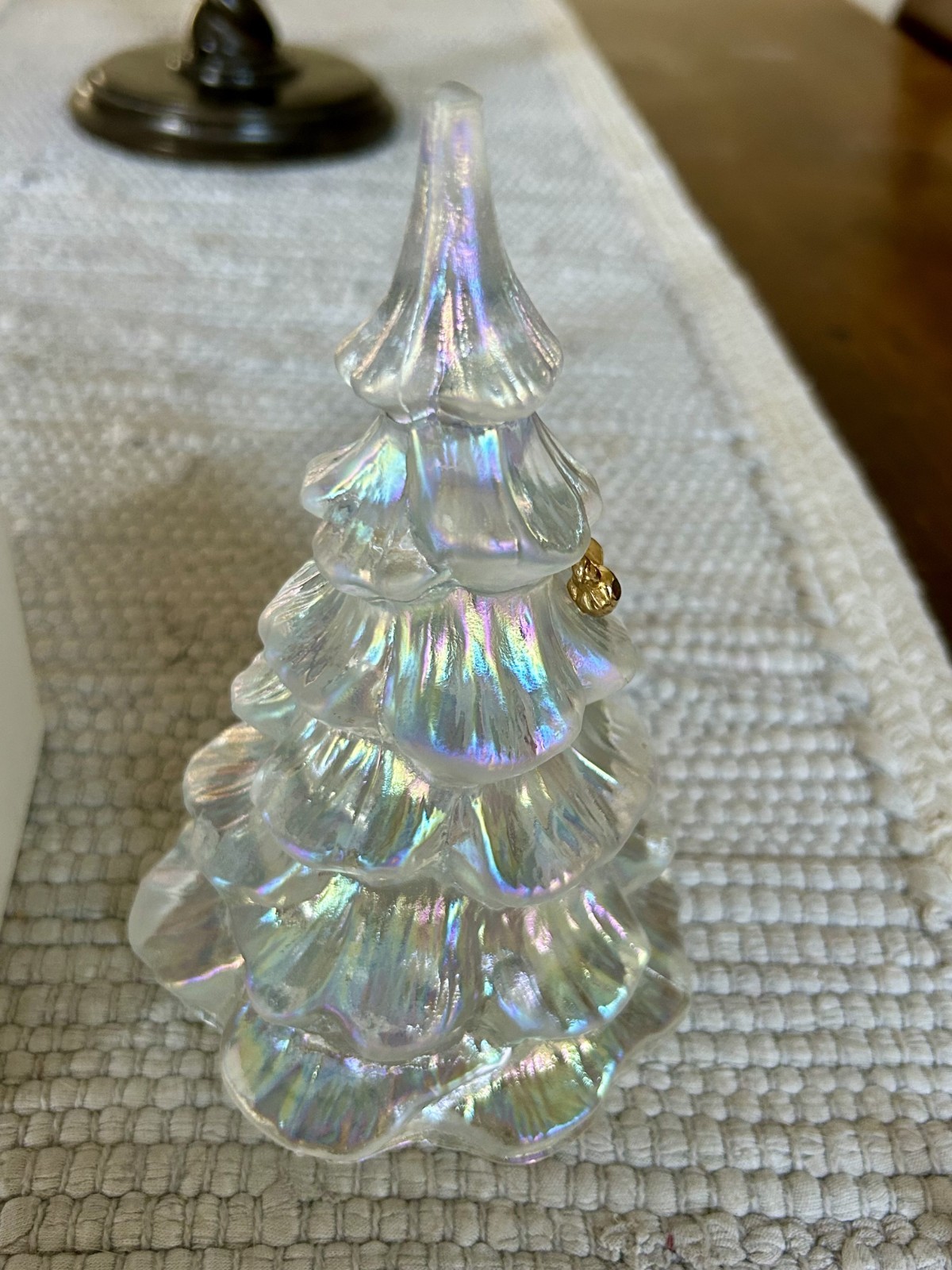 Vintage Fenton Iridescent Silver Christmas Tree & Bird~Glistening Handmade USA