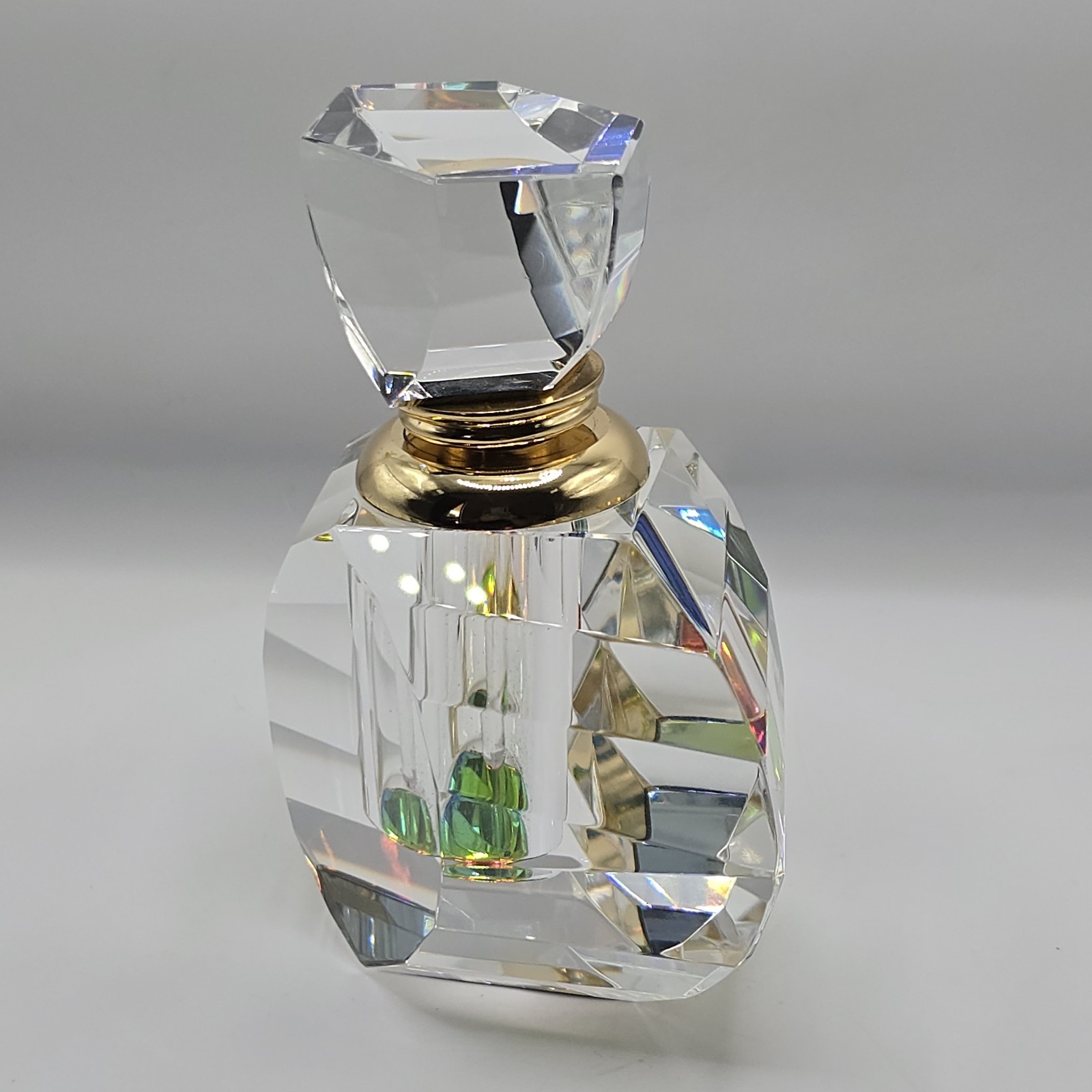 Vintage Crystal Faceted Perfume Bottle Multicolour Rainbow Iridescent Glass Daub