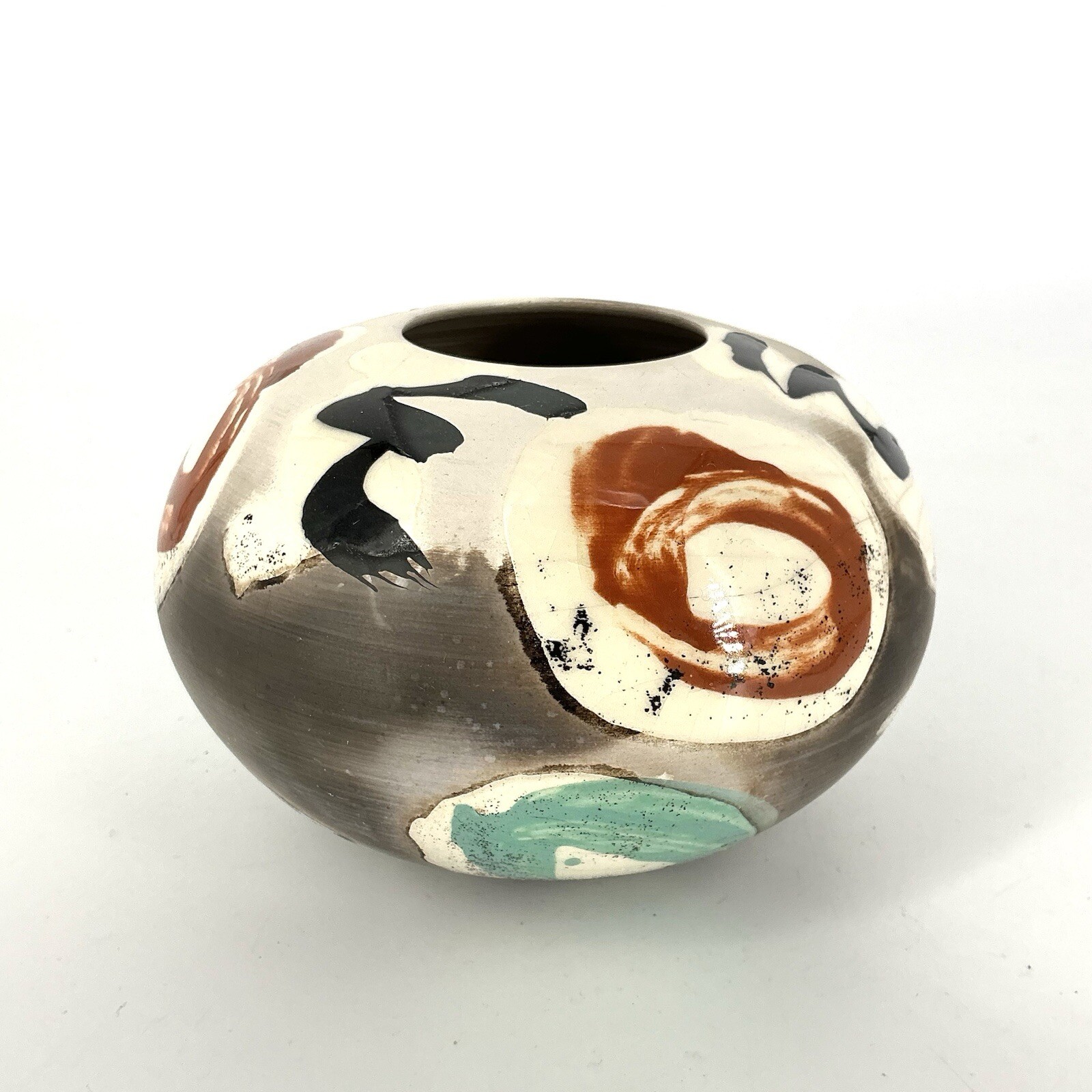 Vintage Raku Pottery Vase Porcelain Albert V. Green Signed