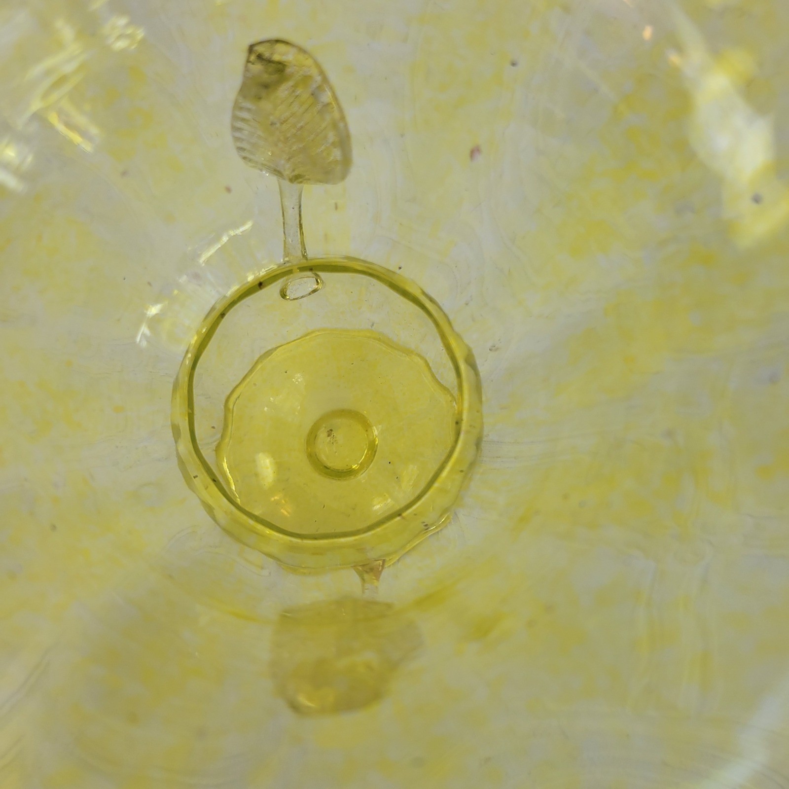 Vintage Yellow Blown Glass Trophy Vase MCM Clear Leaf Handles 6.75in Art Glass