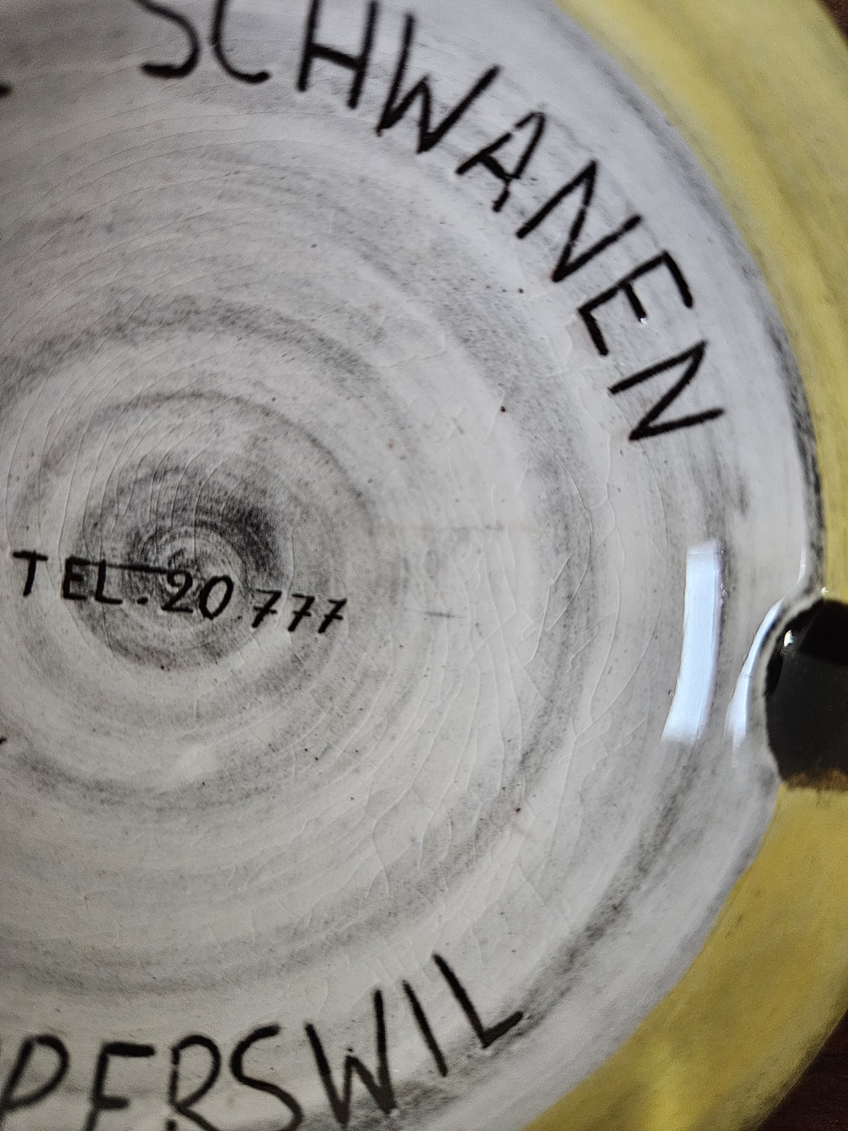 Vintage Hotel Schwanen Rapperswil Switzerland Round Glazed Ceramic Ashtray