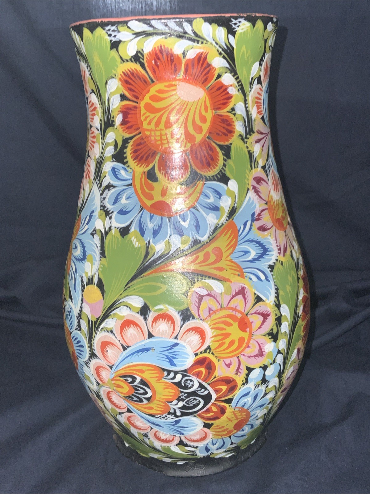 Vintage Hand Painted Floral Pottery Vase