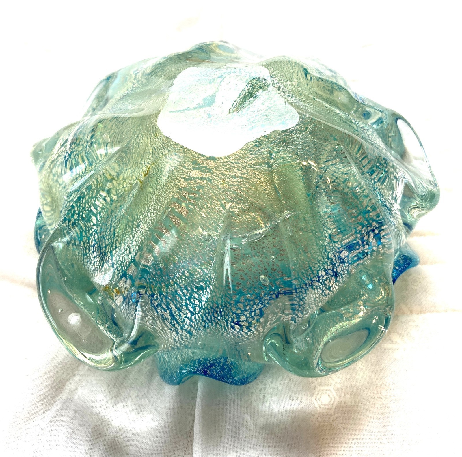 Murano Art Glass Bowl for Floating Flower Petals – in Aqua, Green, & Blue