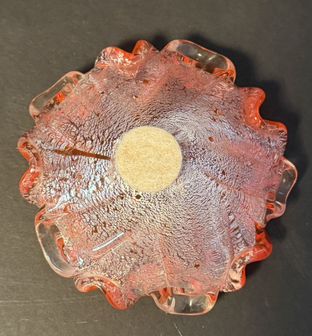 Barovier & Toso Murano Art Glass Ashtray Dish Bowl Flower Orange Silver Foil Vtg