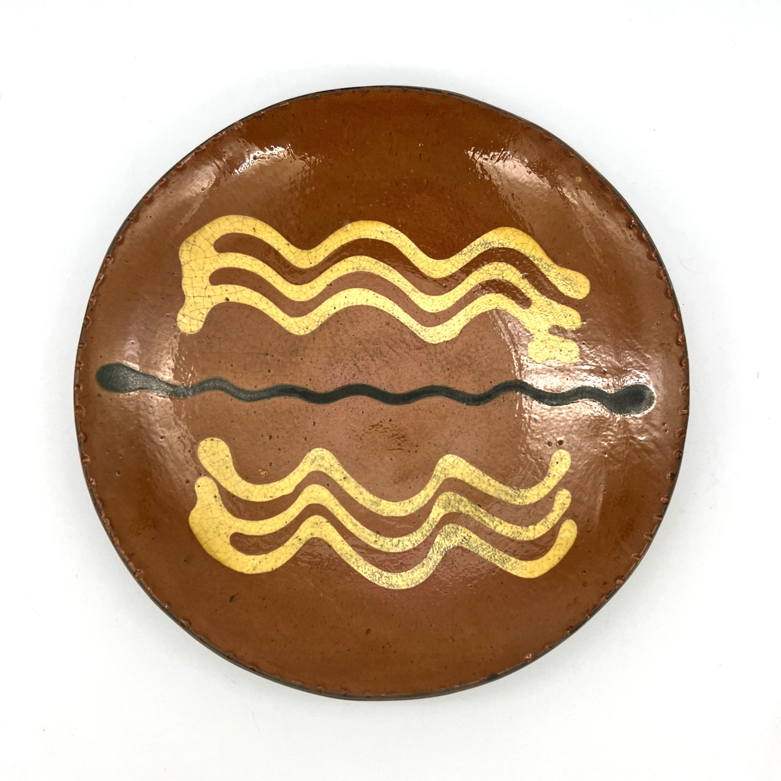 Turtle Creek Potters OH Redware Folk Art Pottery Chris Woods 8″ Plate Dish 2002