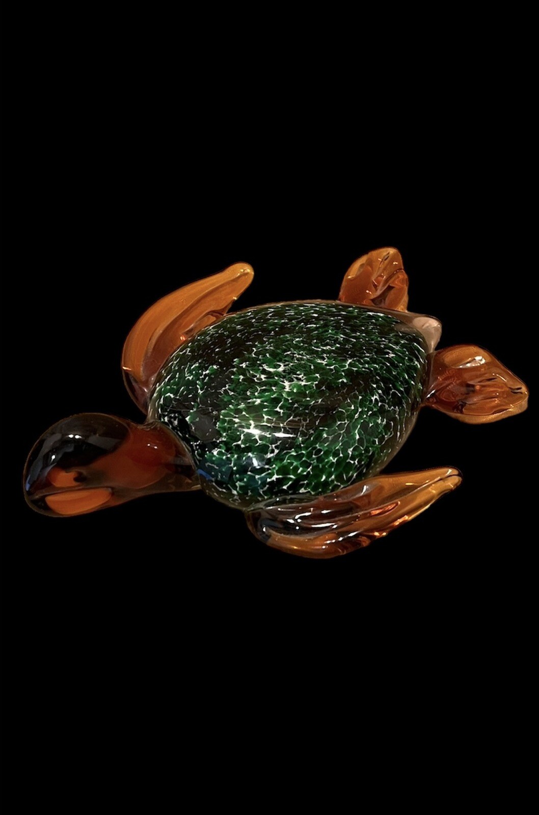 VTG Murano Art Glass Sea Turtle Paperweight Figurine Green Amber Unsigned