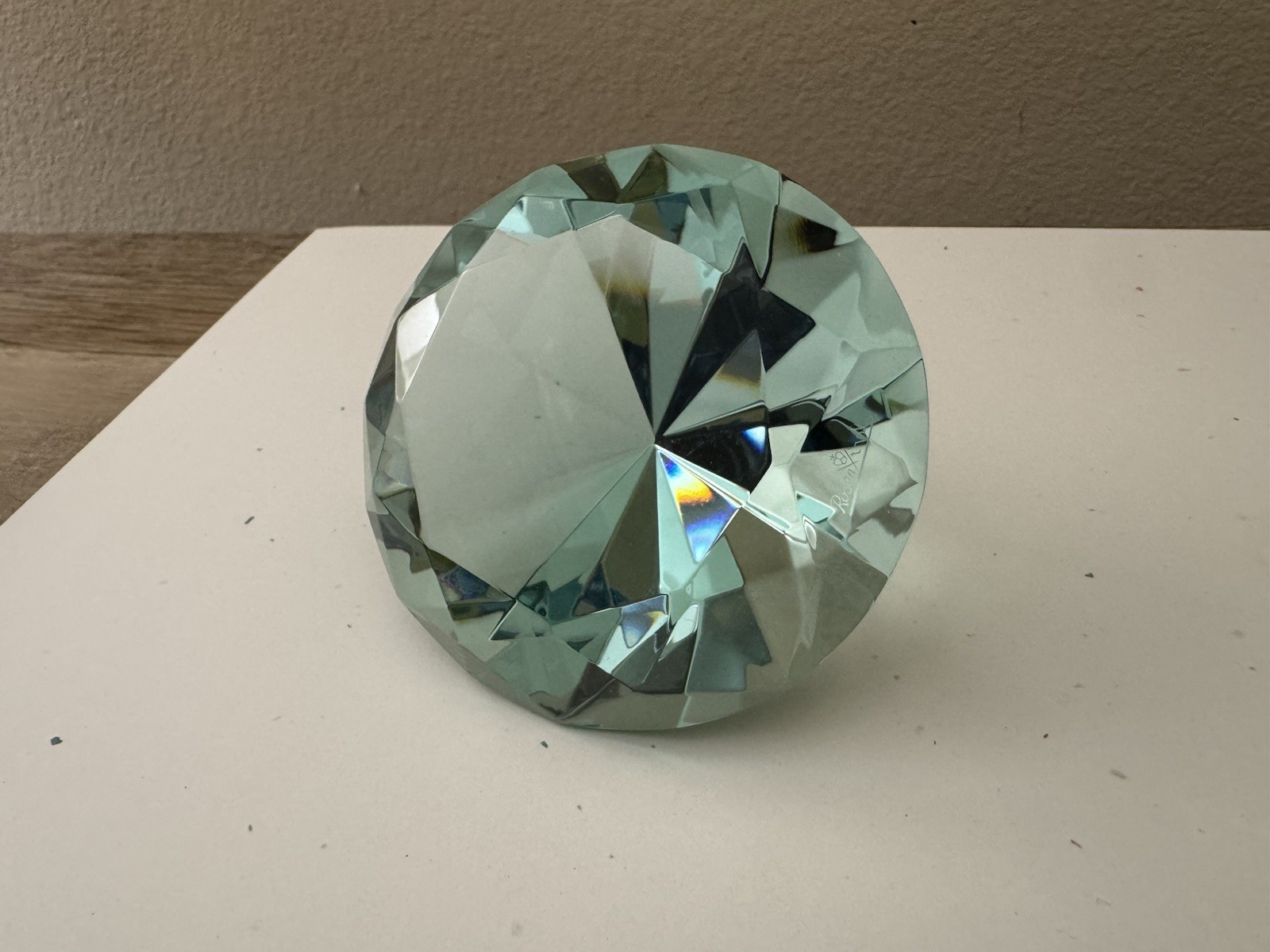 Rosenthal Crystal Paperweight Diamond Cut Faceted Turquoise In Box