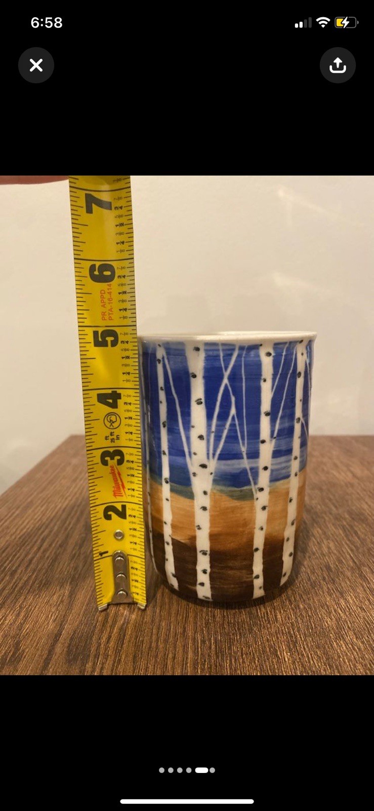 Studio Pottery Aspen Tree Handpainted Paintbrush Vase Cup Mug Signed