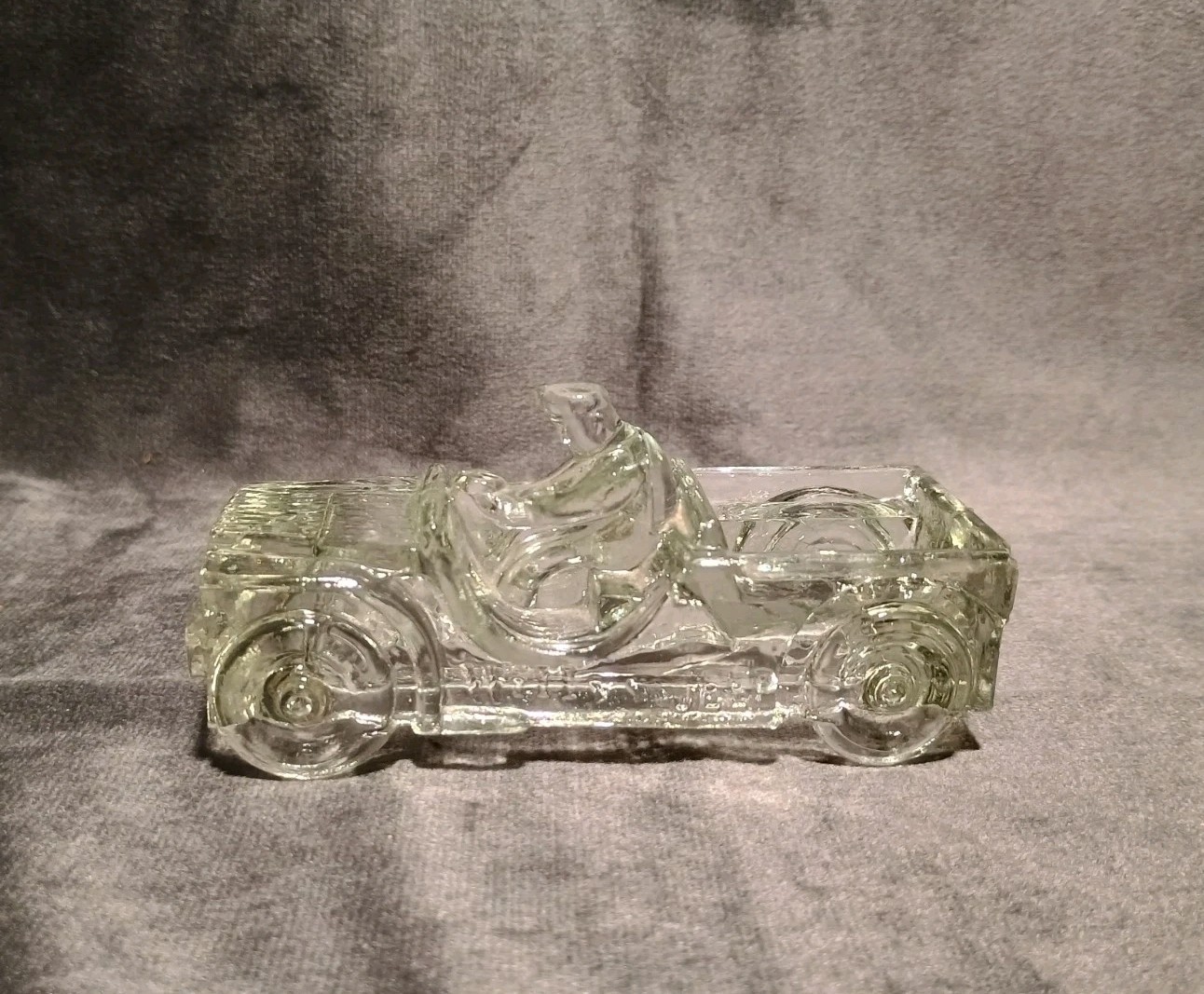 Lot Of 4 Transportation Themed Clear Glass Figurine/Bottle Trains, Ship, Jeep