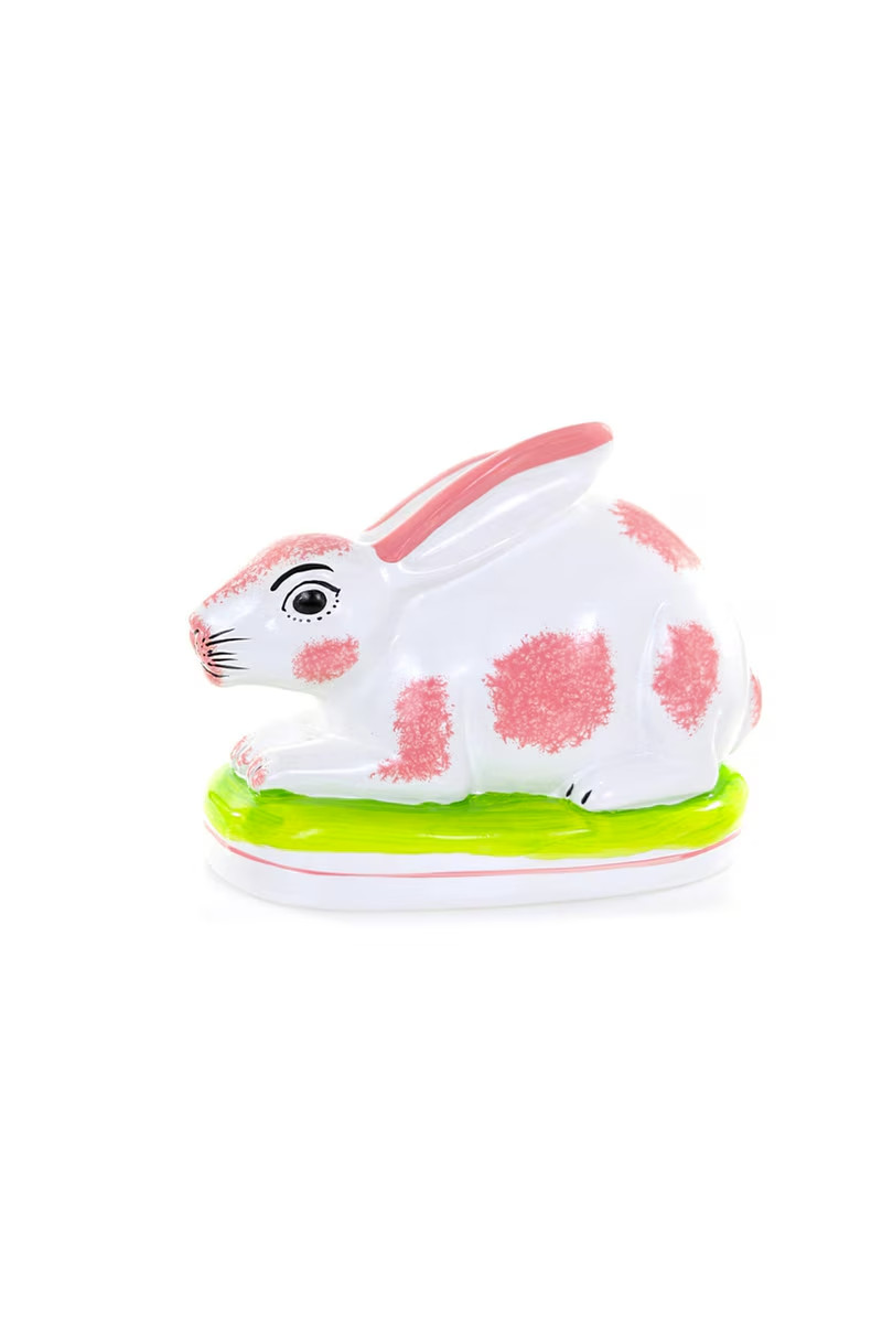 STAFFORDSHIRE REPRODUCTION LIGHT BLUSH CERAMIC LARGE HARE BUNNY FIGURINE- 12”W