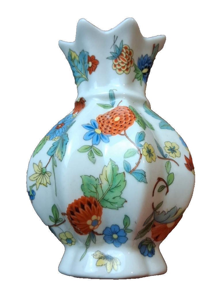 VINTAGE DECO DRESDEN INSPIRED FLORAL FOLIAGE SCALLOPED SMALL BUD VASE GERMANY