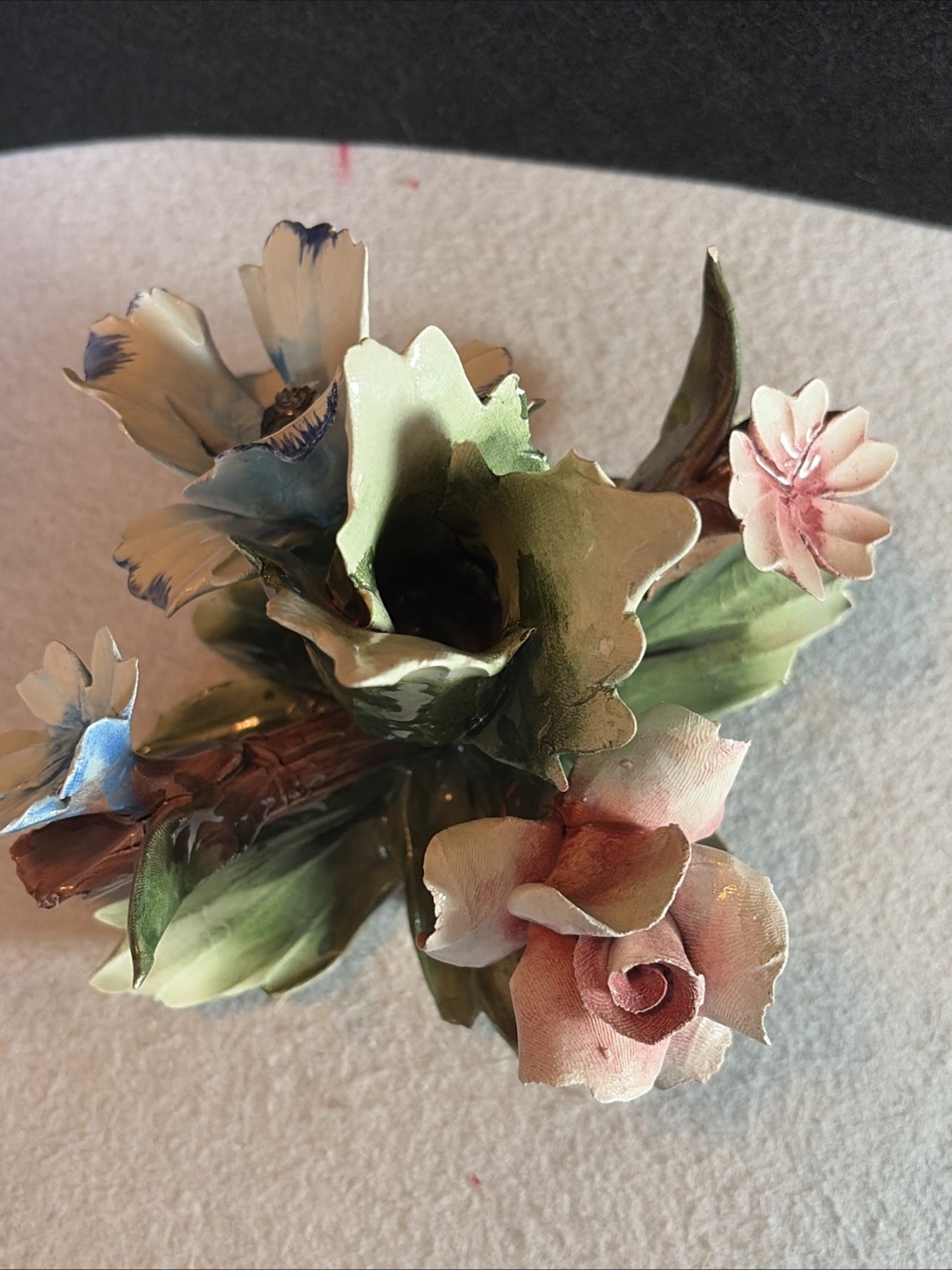 Vintage Capodimonte Italy Porcelain Floral Arrangement Sculpture Flowers Decor