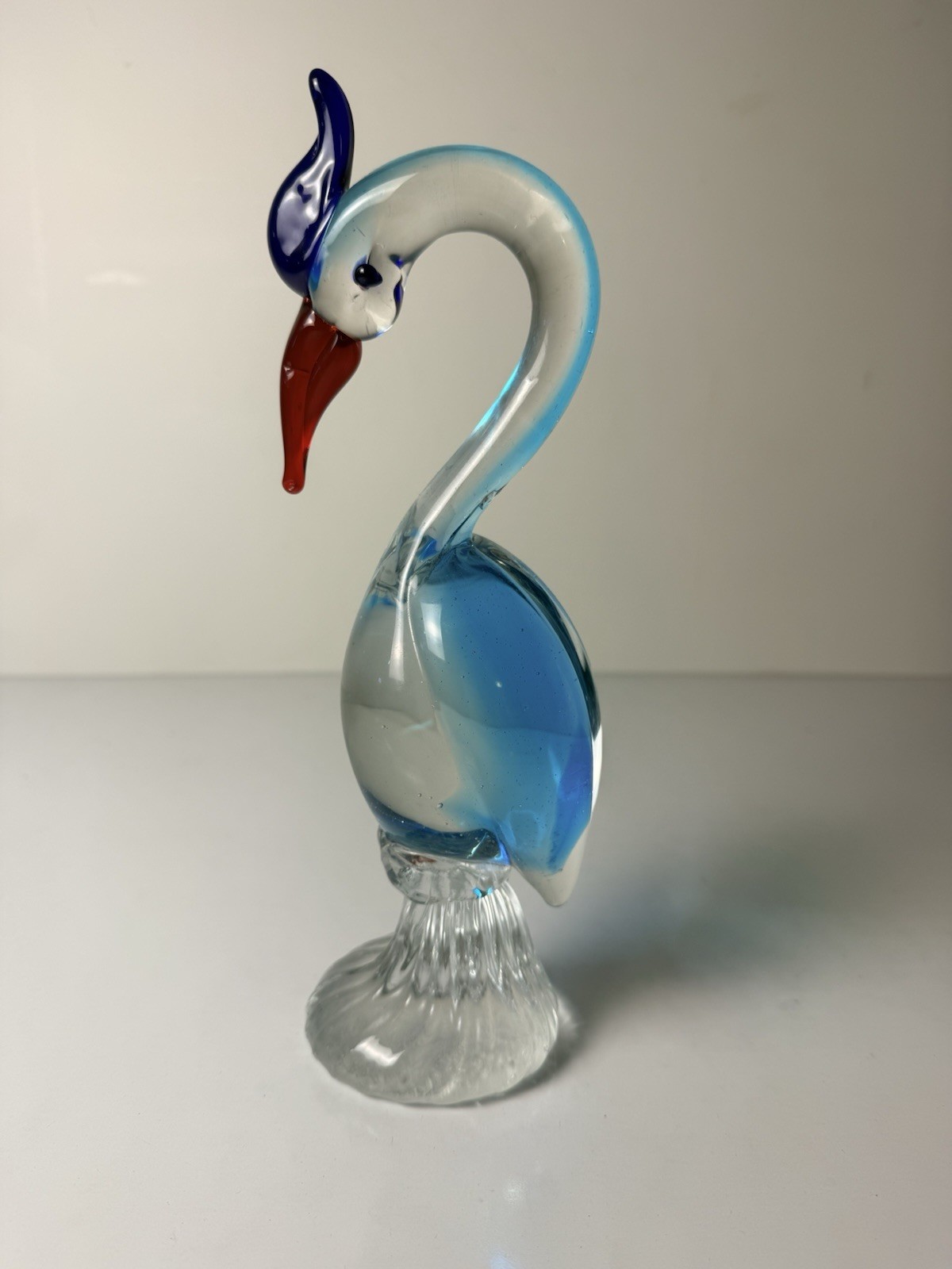 EX! Art Glass Crane Heron Bird Blue 12″ sommerso unmarked Italian Murano Style