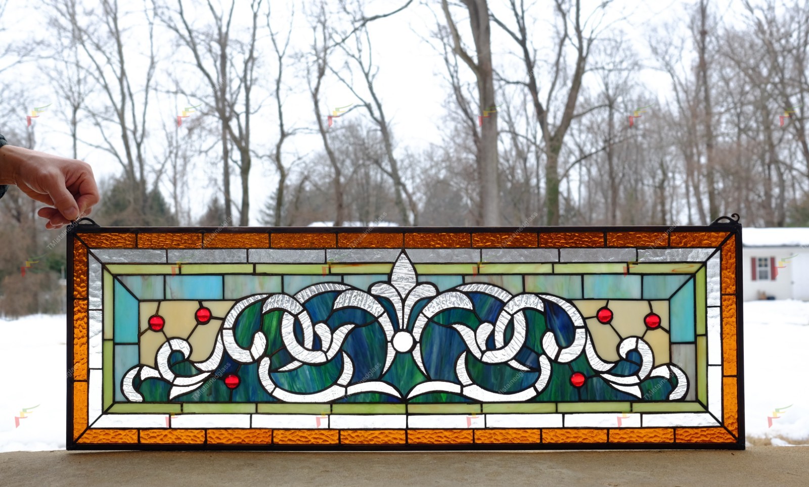 35.5″ x 11.75″ Handcrafted Tiffany Style Stained Glass Window Panel HF138