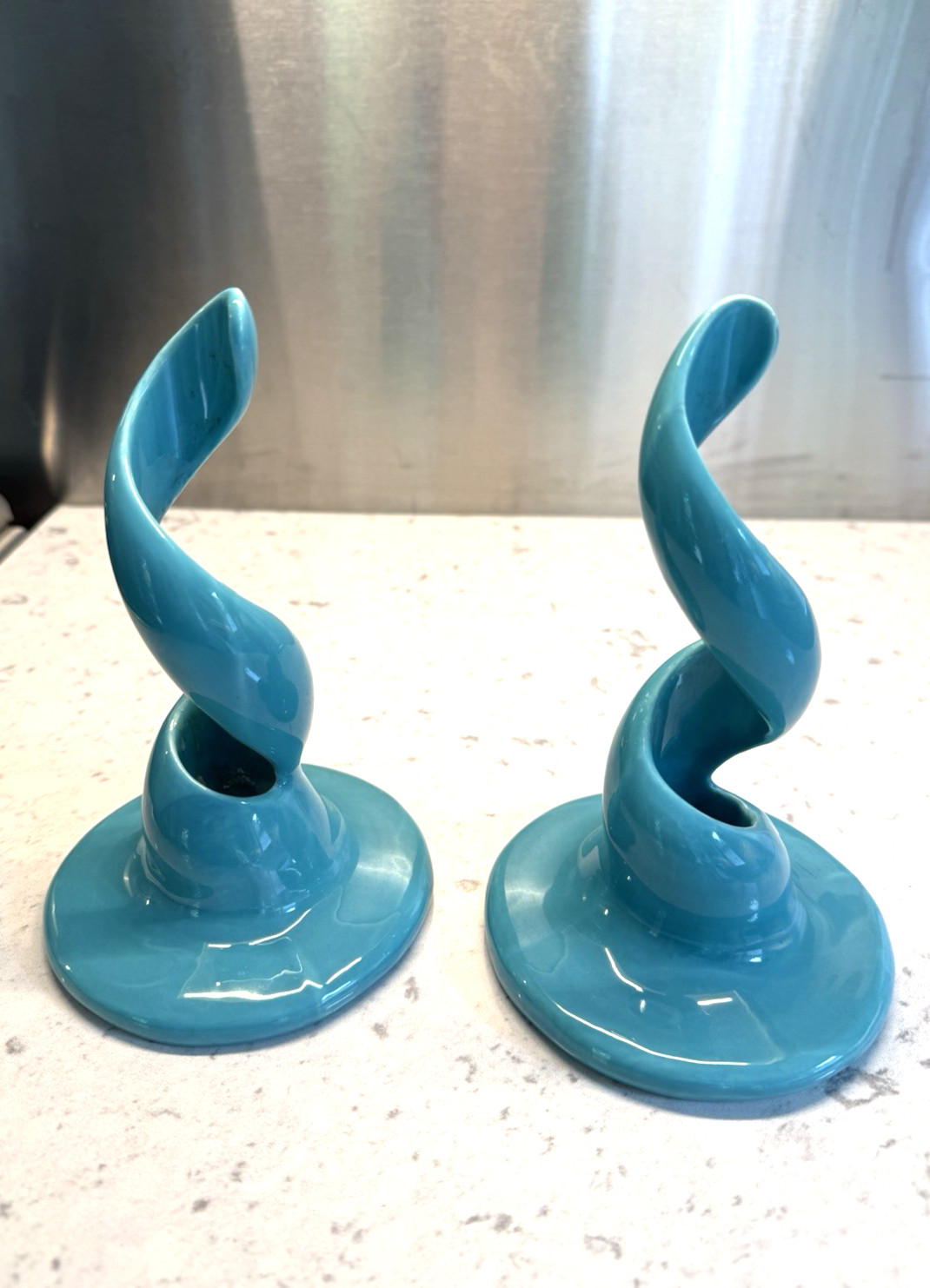 Vintage Metlox Poppy Trail Spiral Candlesticks Blue Mid-Century Art Deco Rare