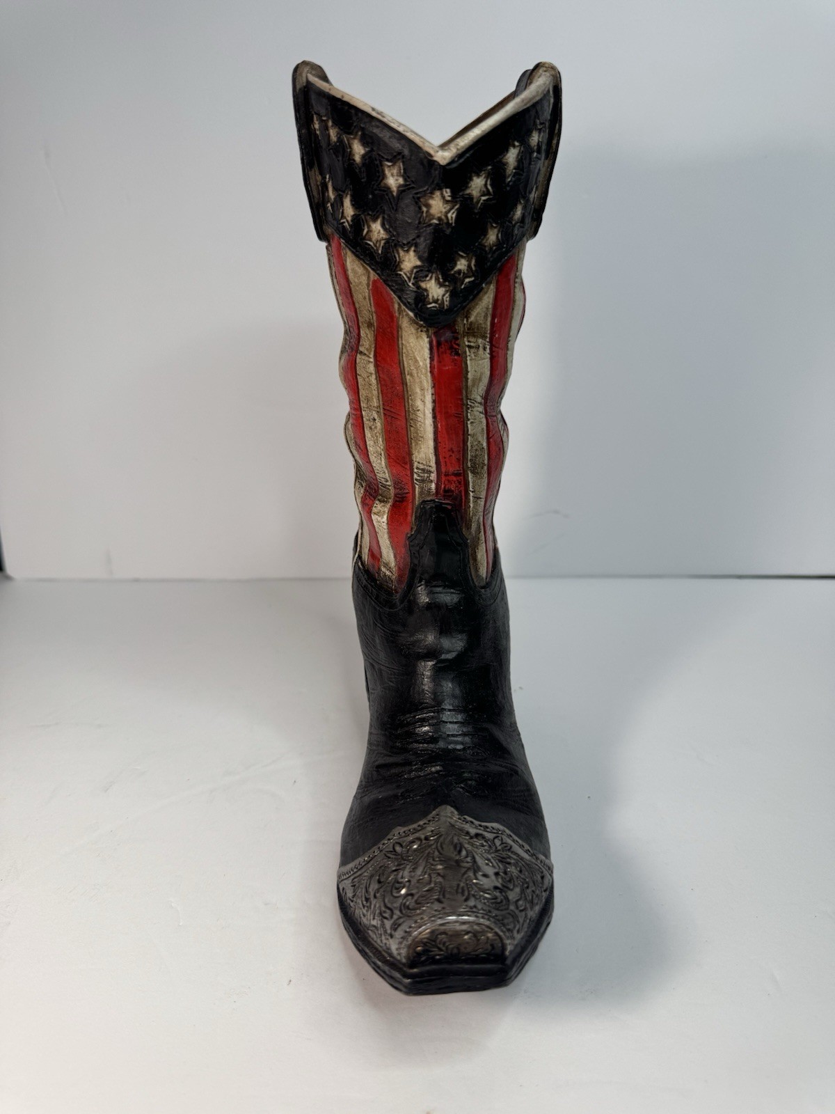 burton+BURTON Patriotic Americana Cowboy Boot Resin Figurine 11in Stars/Stripes