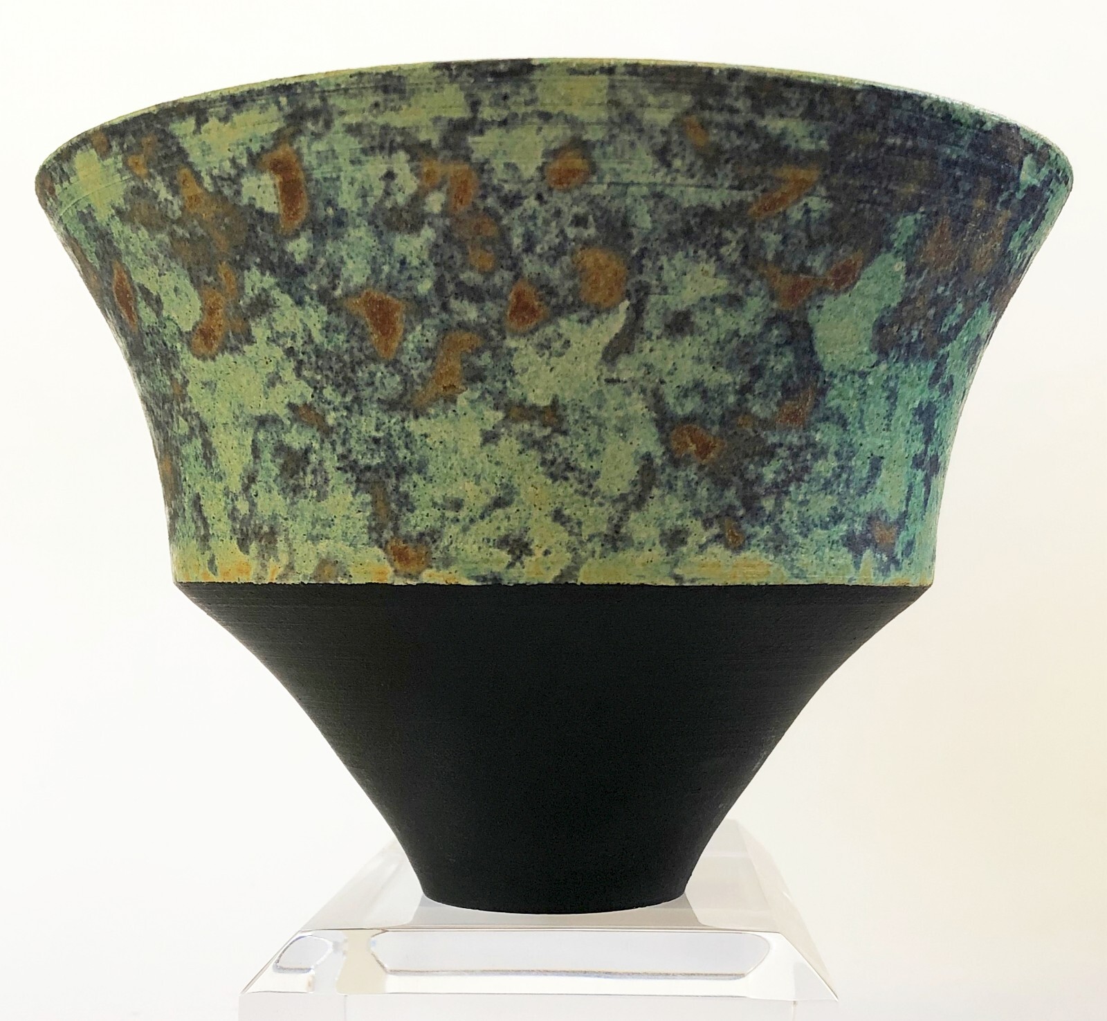 FREDERICK DE LA CRUZ SD POTTERS GUILD MATTE TURQUOISE GLAZED BLACK RAKU BOWL