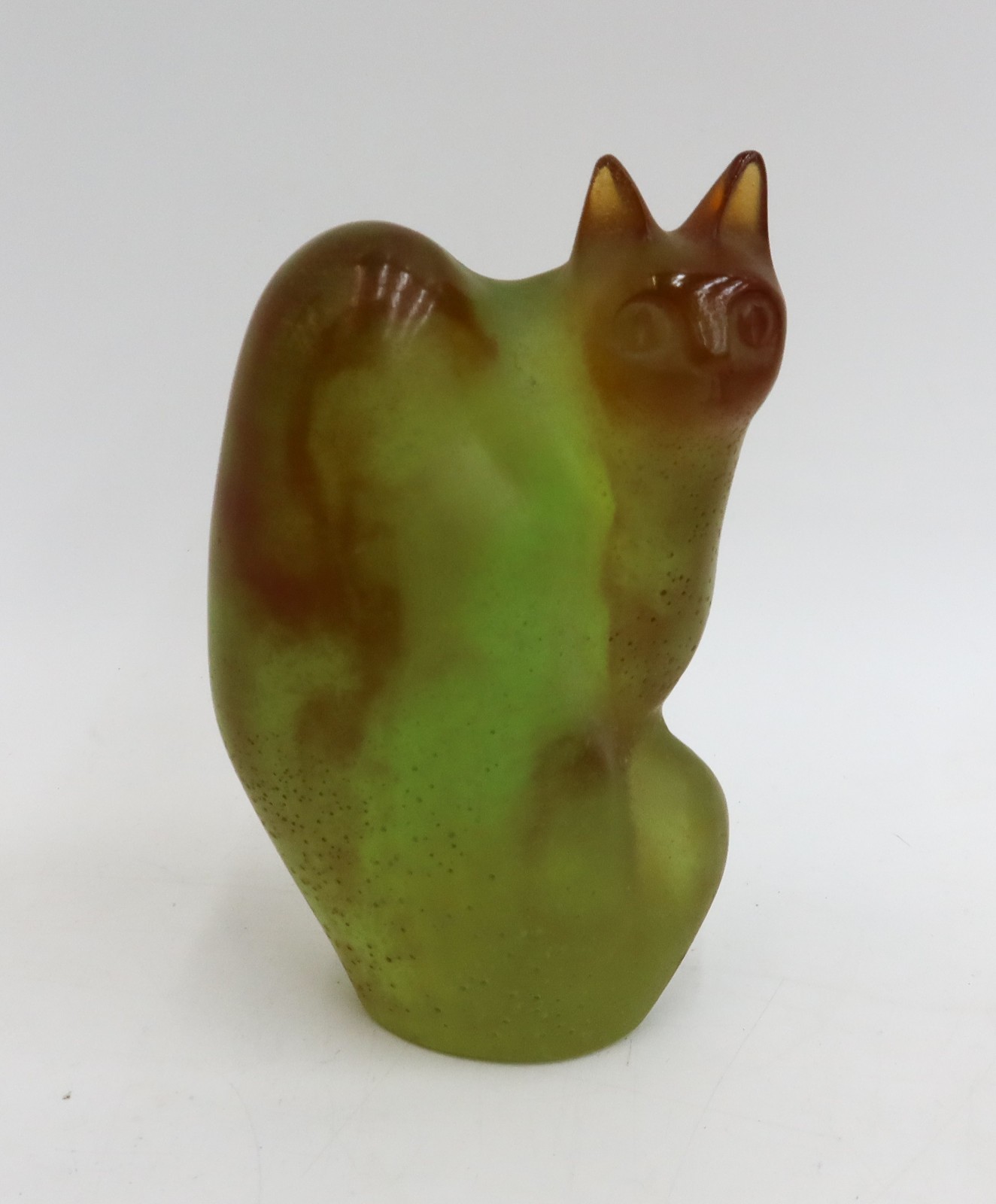 Daum France Pate De Verre Glass Green Cat Figurine Chat Perche by Lhoste Ltd Ed