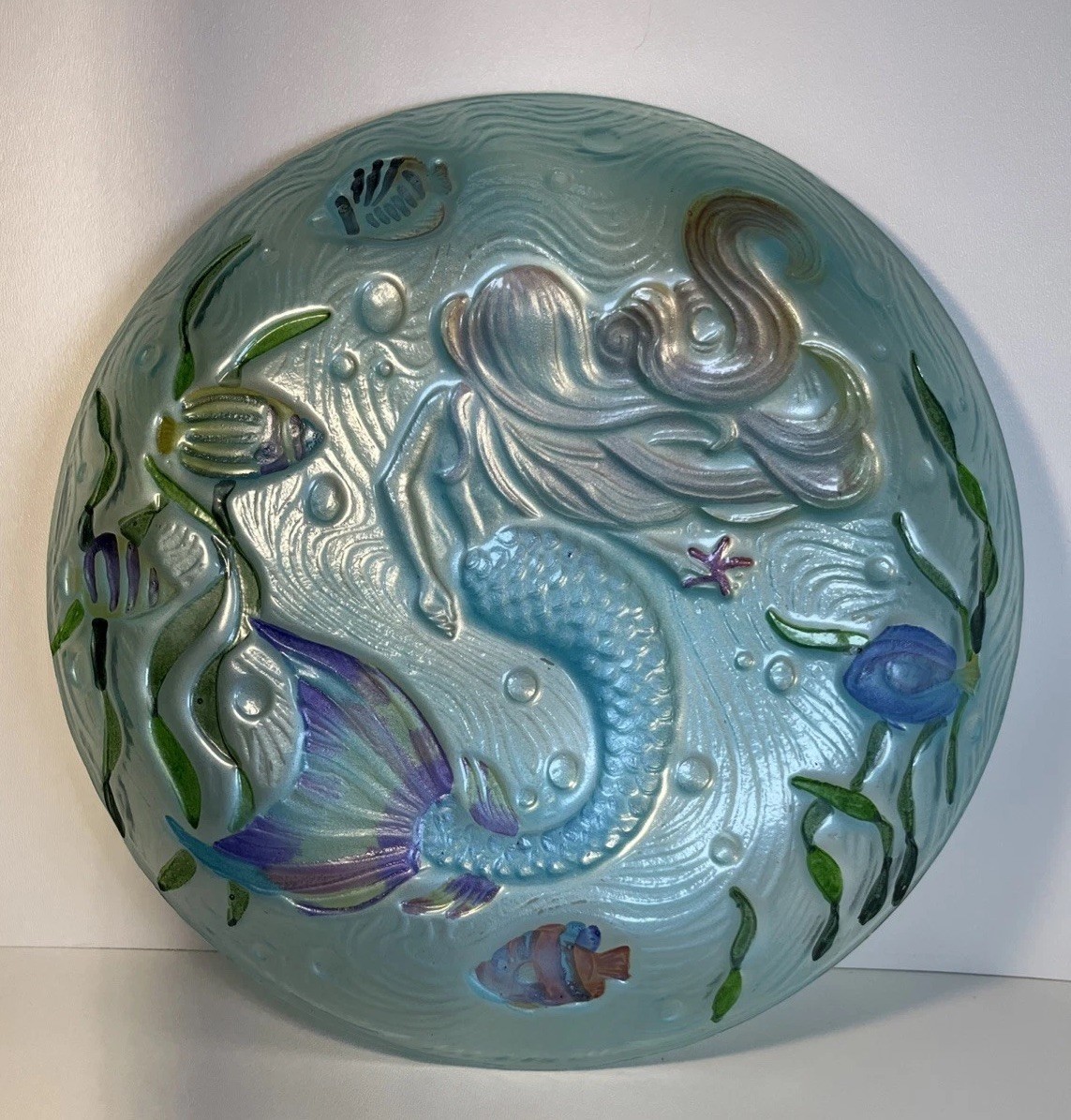 Mermaid Garden Fused Glass Hand Crafted Decorative Plate 12”