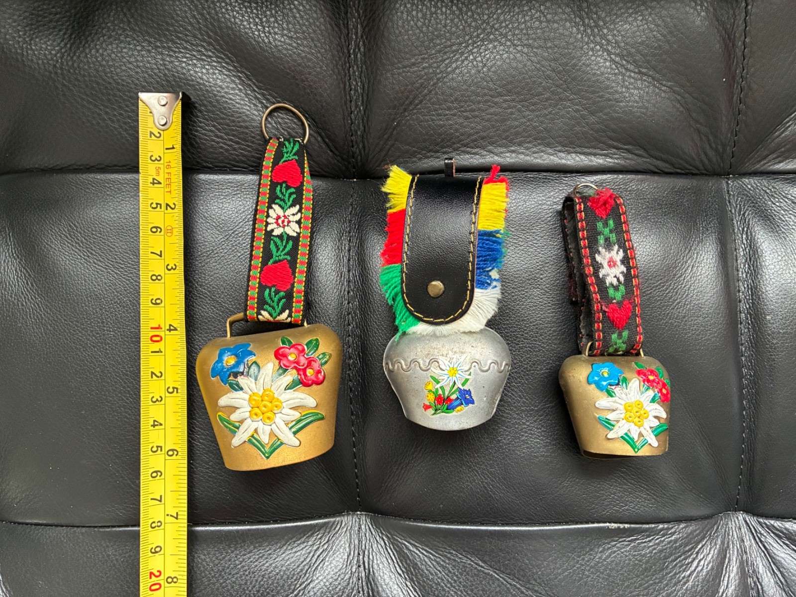 Cow/Goat Bell Vintage Switzerland/Bavaria Brass Lot of 3 Souvenir Keychains