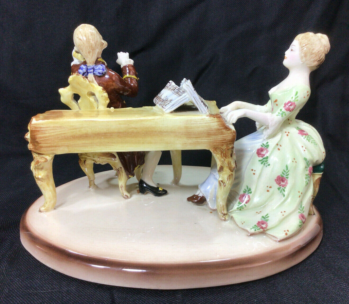Antique Rococo Majolica Porcelain Figurine Lady & Gentleman Made in Italy