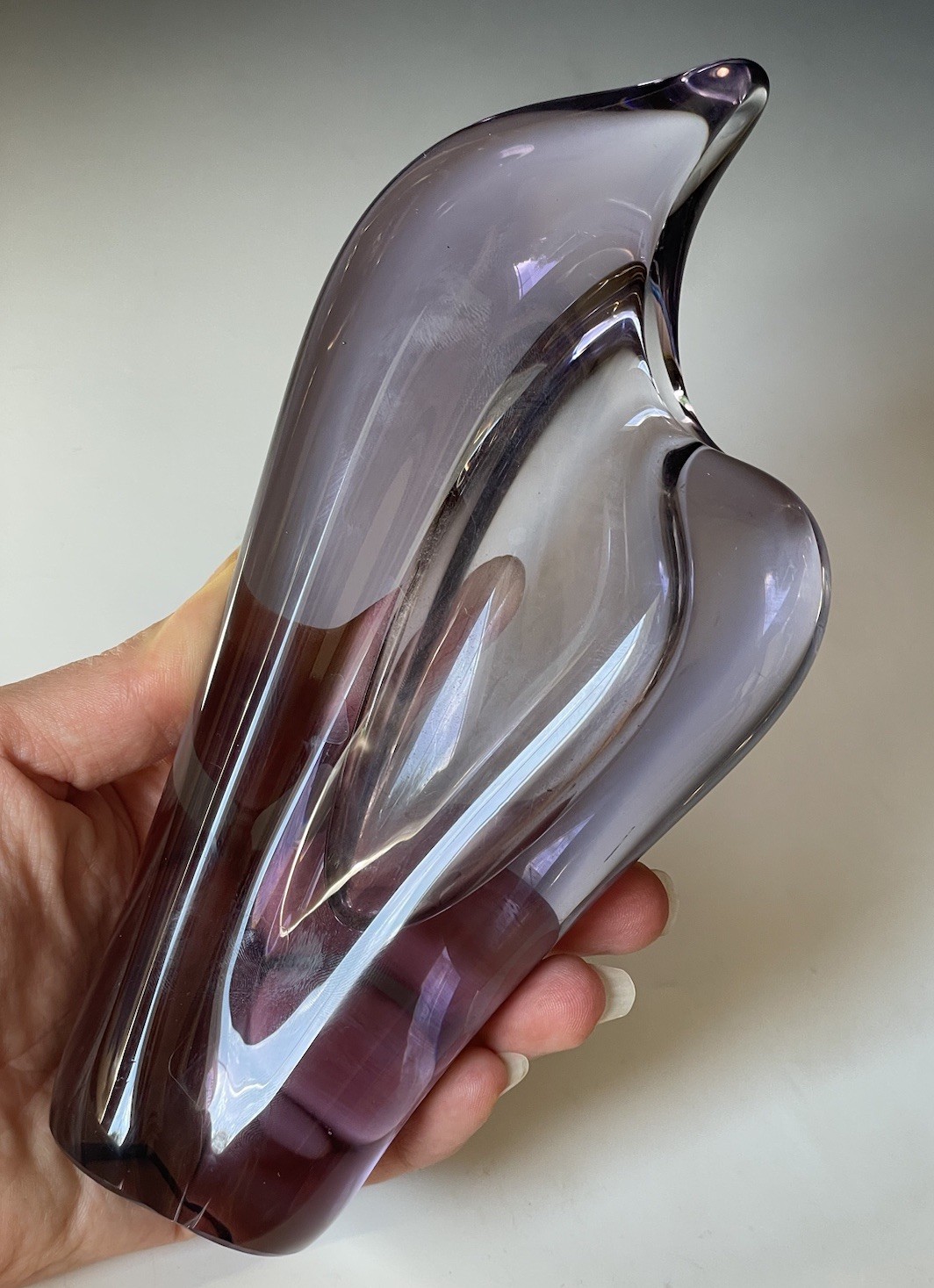 Retro Vintage Abstract Blown Amethyst Purple Art Glass Brutalist Vase Czech