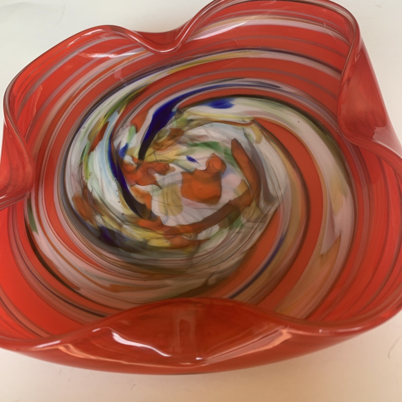 Art glass ashtray trinket dish. 6.75” x 1.5”.