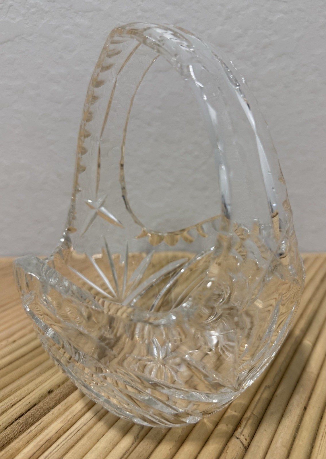 Clear Glass Basket Geometric Glass Cut Design & Decorative Handle