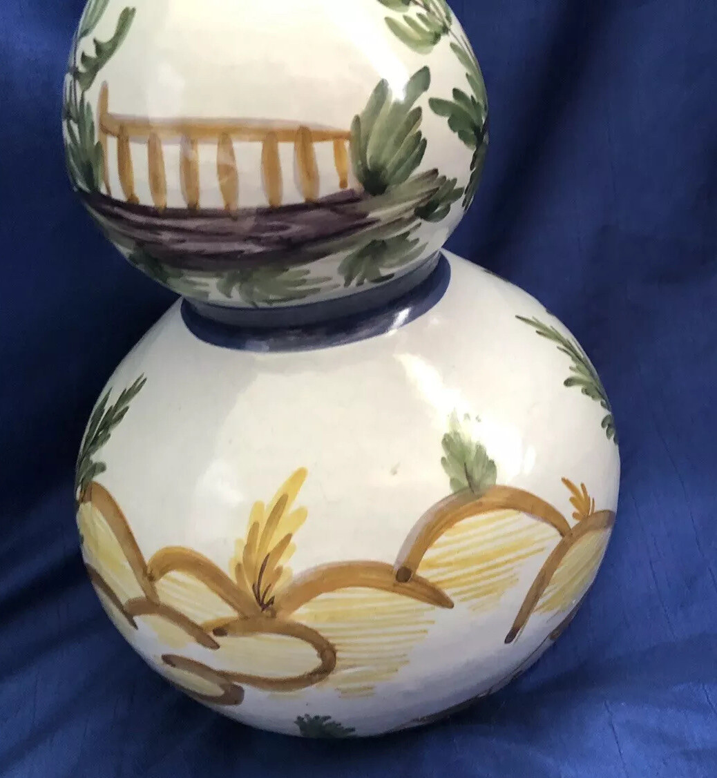 Handpainted Double Gourd Vase Marked Artist Signed Made in Portugal Vintage