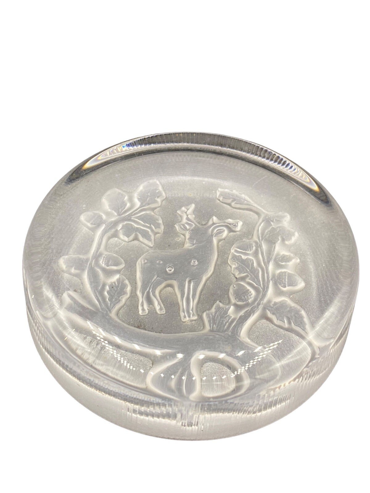 Reindeer Elk Paperweight Christmas frosted press glass 3.5″D