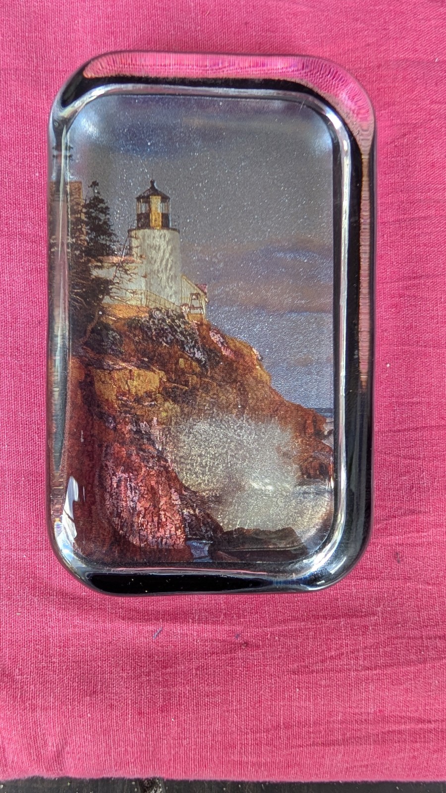 Rectangular Multicolor Lighthouse Seascape Decorative Paperweight Black Base