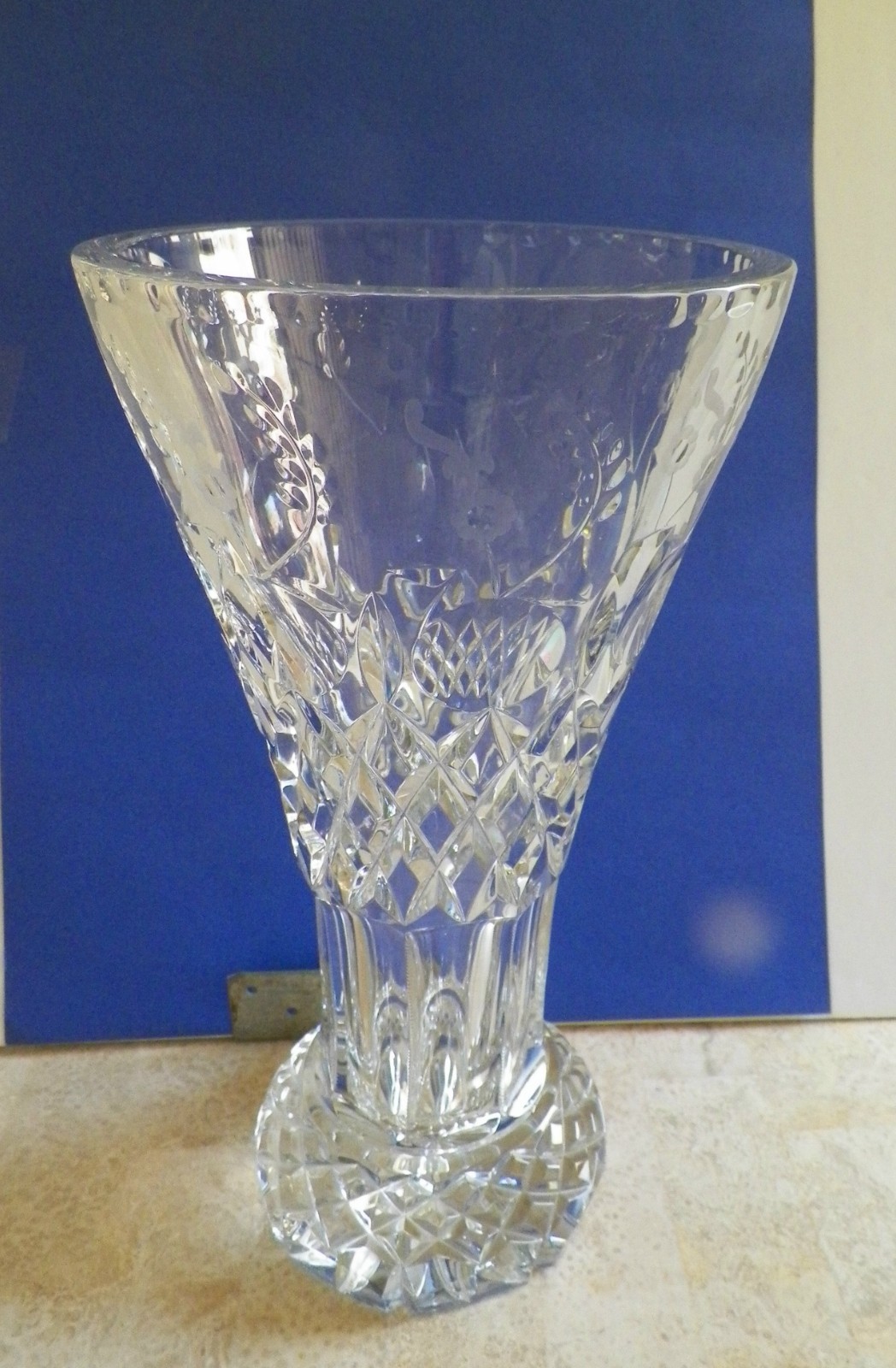 Rogaska Gallia Large 13″ Clear Cut Crystal Glass Trumpet Flower Vase