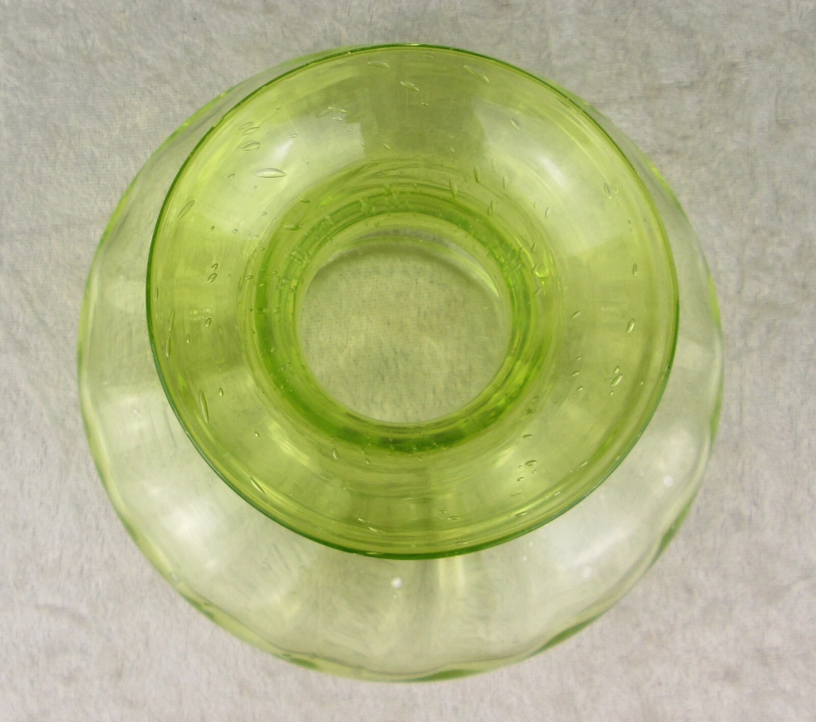 Biot Bubble Glass Vase Bright Yellow Green Hand Blown 4-1/2 inches Tall 5-1/2D