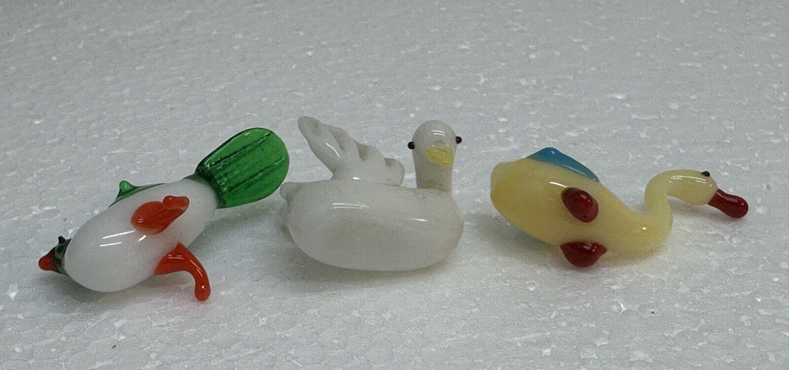 Duck Swan Bird Animals Tiny Figurine Miniature Glass Art Hand Blown? Vintage