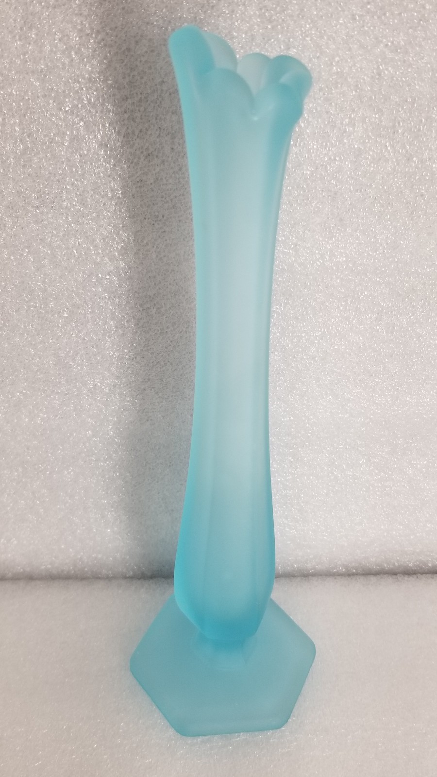 Westmoreland Glass * Paneled Bud Vase * Light Blue Satin Mist * 9.5″ * 0762