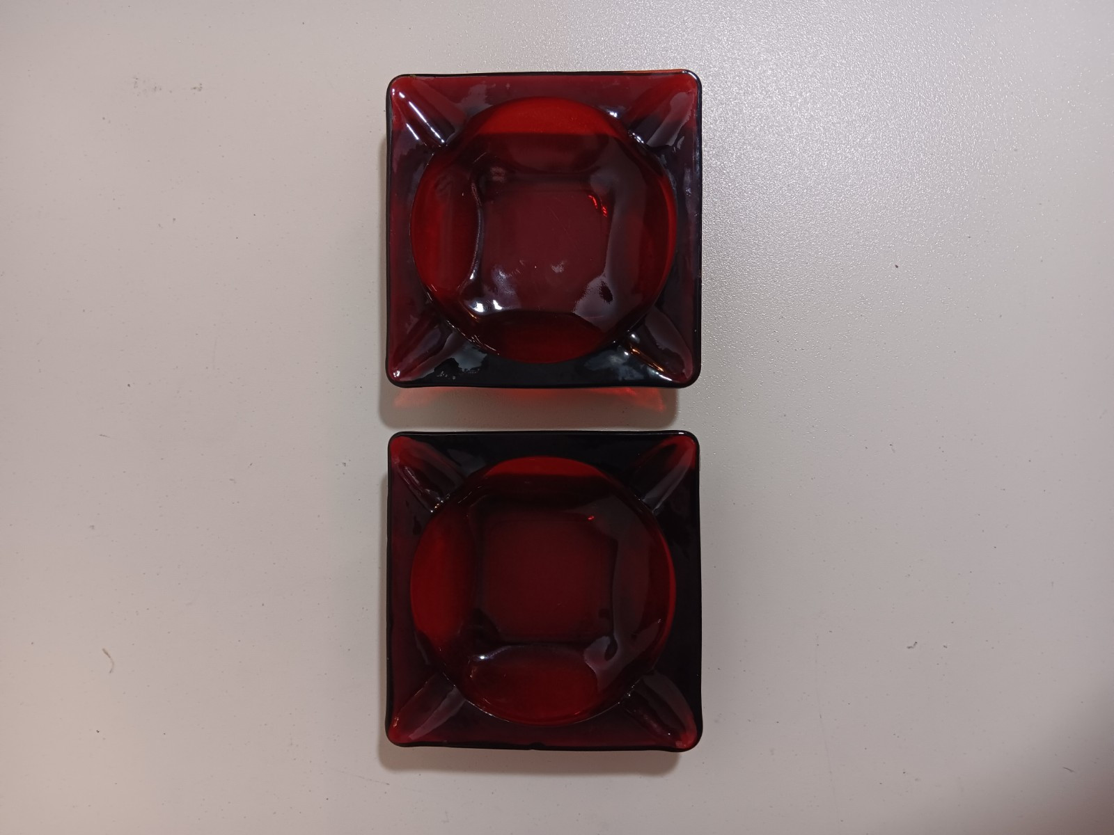 Lot of 2 – Anchor Hocking Ruby Red Ashtray Glass Royal Square 4 1/2″in Vintage