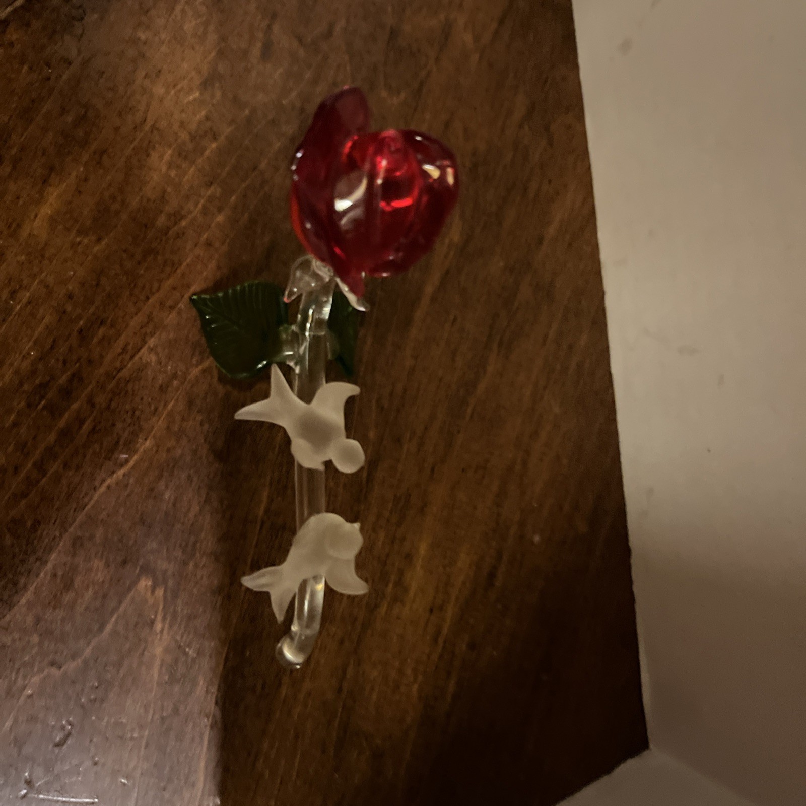 Vintage Glass Red Rose Frosted Doves
