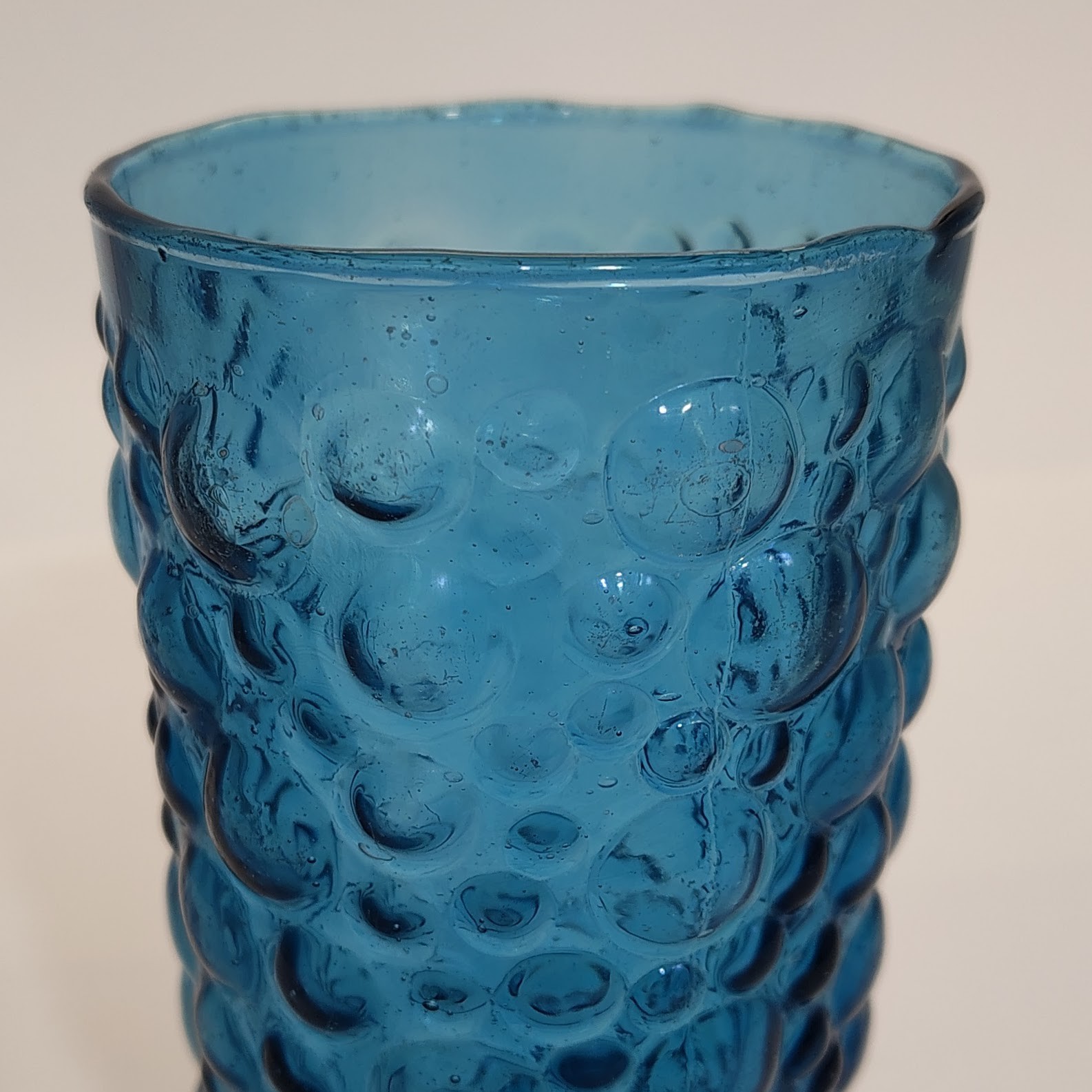 UNIQUE Vintage BLUE bubble glass MCM ~ IMPERFECTIONS ~ see photos & description
