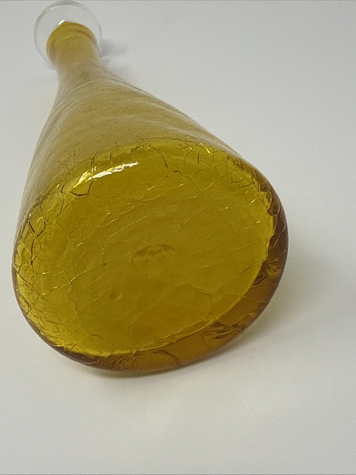 Vintage Blenko Yellow Crackle Glass 920s Vase Decanter – W/stopper- GLOWS! 9.5”