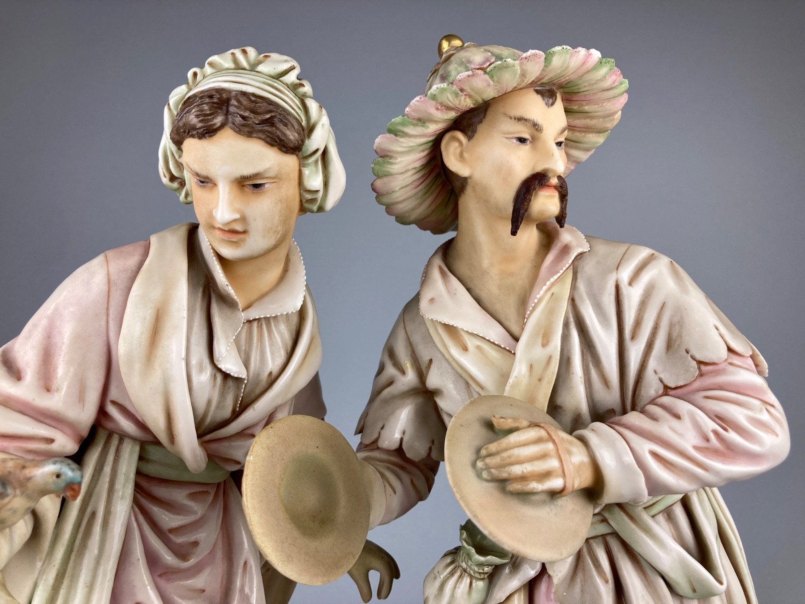 PAIR LARGE DECORATIVE VINTAGE PORCELAIN CHINA FIGURINES KPM WORCESTER ROYAL DUX