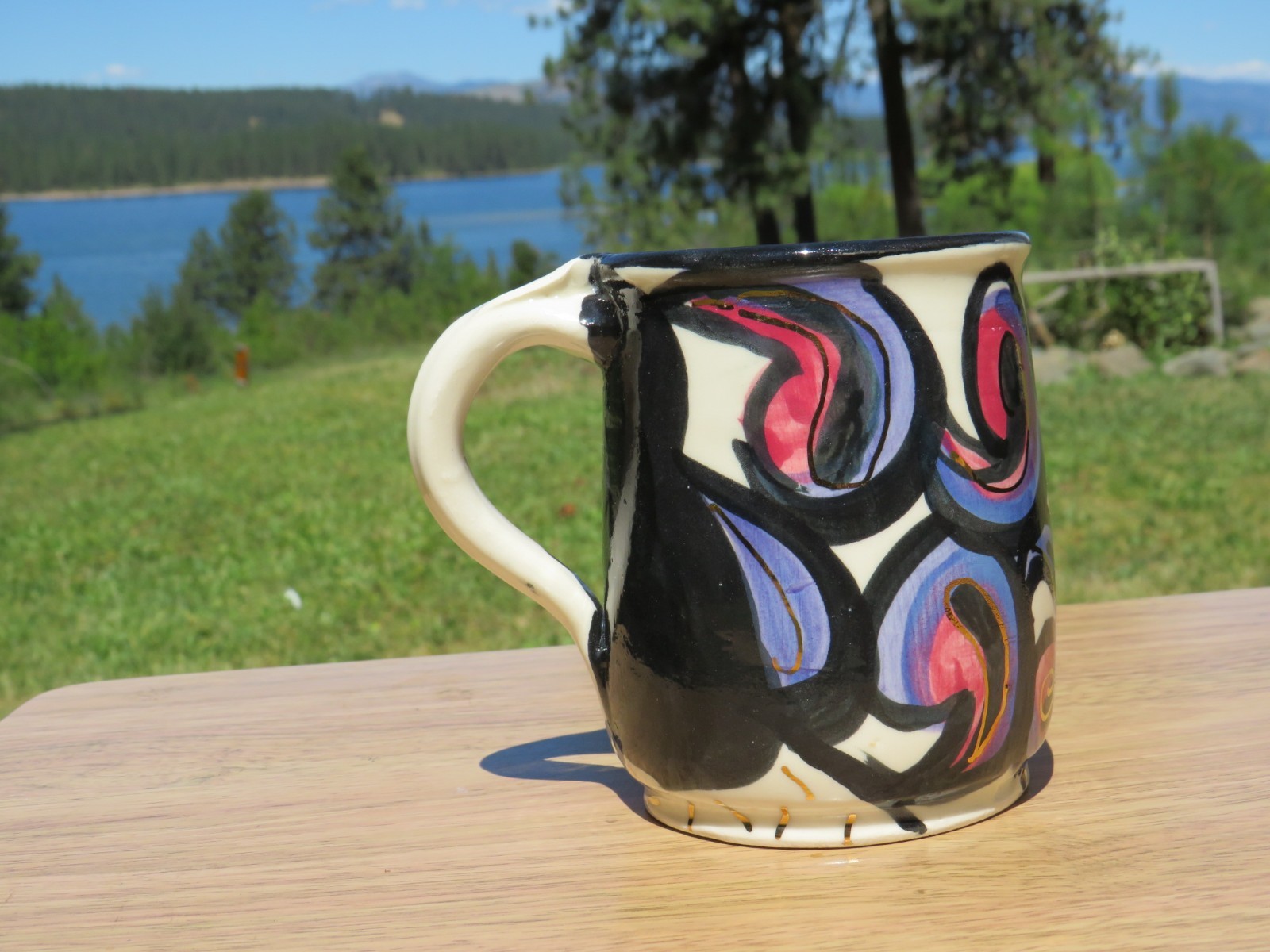Rare Vintage Artisan Pottery Coffee Mug Hand Painted by CIndy Jenkins 4.5″ Tall