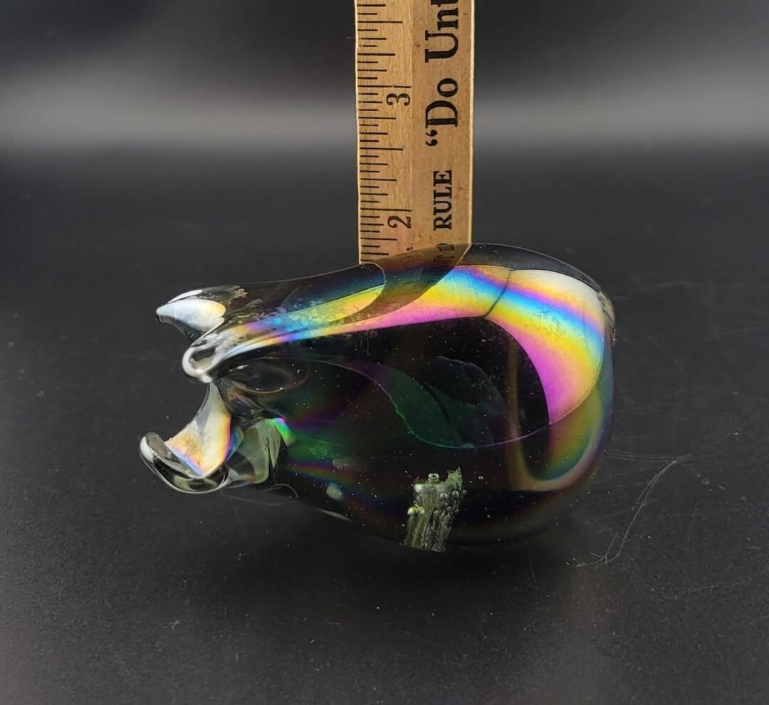 Iridescent Glass Pig Paperweight Unmarked Vintage Rainbow Boar Figurine