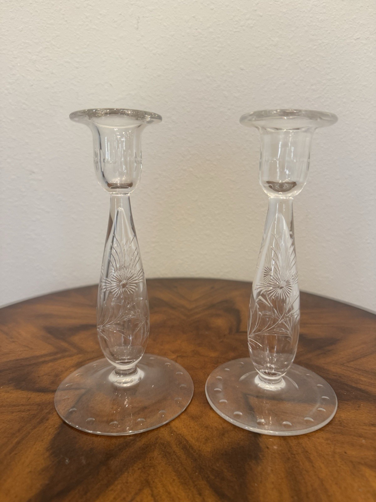 Pair Hawkes American Brilliant Cut Candle Holders Signed