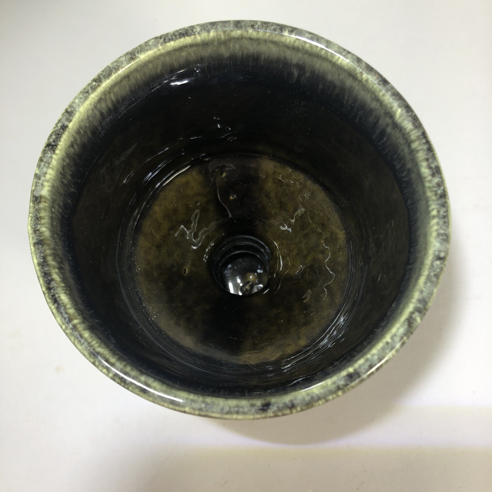 VTG HULL Pottery Pedestal 6.5” Tall Planter Deep Olive Green Drip Glaze F63 Leaf